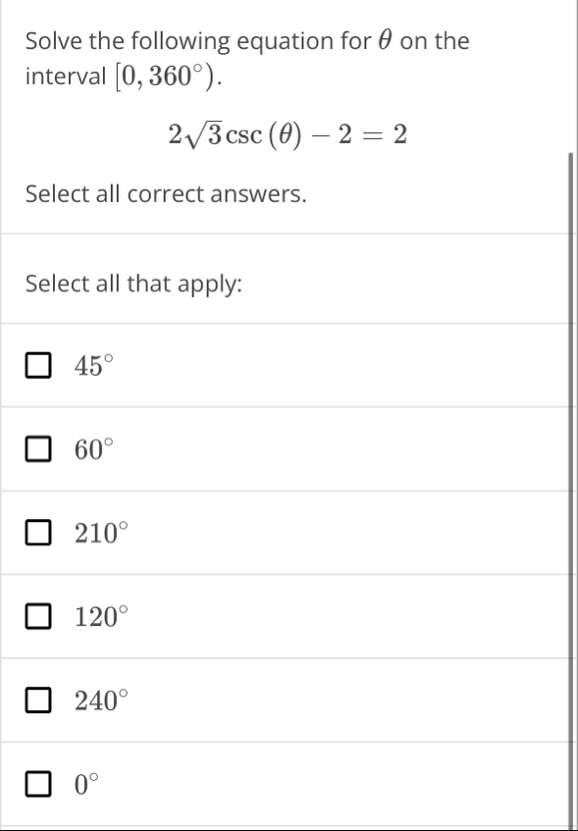 Solve the following equation for on the interval