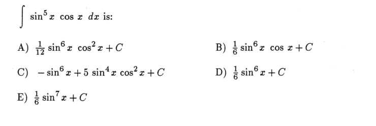 s i n 5 x c o s x d x i s : A 1 1 2 s i n 6 x c o