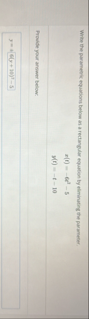 Write the parametric equations below as a