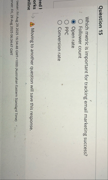 Question 1 5 Which metric is important for