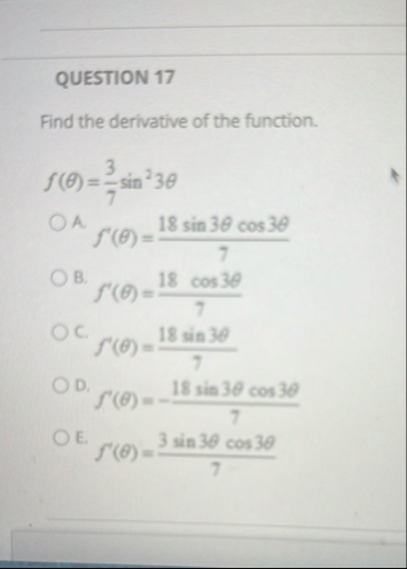 QUESTION 1 7 Find the derlivative of the