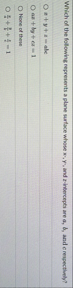 Which of the following represents a plane surface