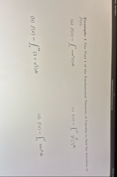 Example 1 Use Part I of the Fundamental Theorem