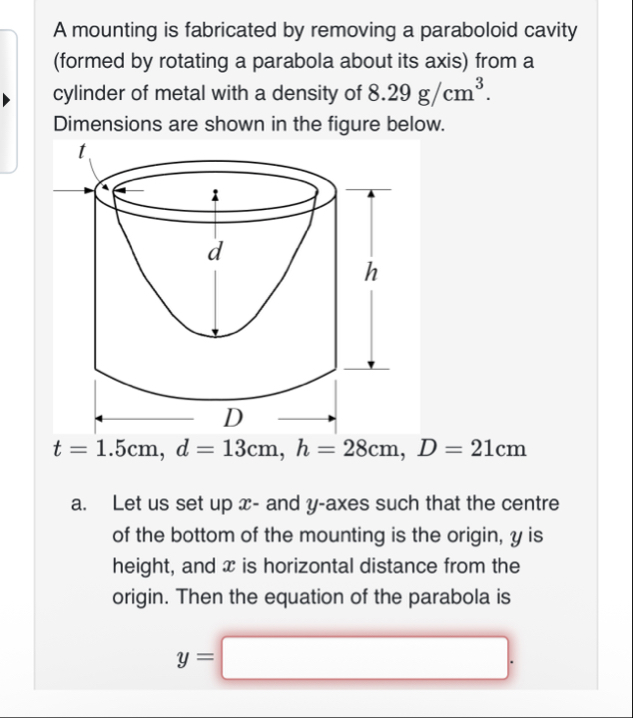 A mounting is fabricated by removing a paraboloid