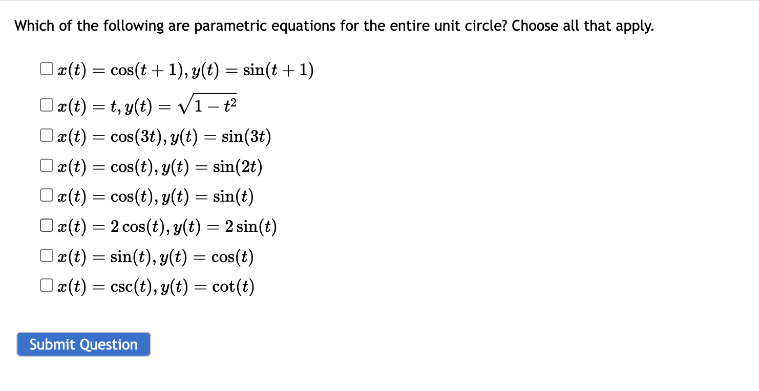 Which of the following are parametric equations