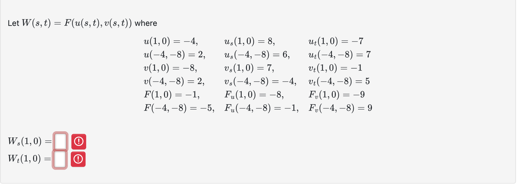 Let W ( s , t ) = F ( u ( s , t ) , v ( s , t ) )