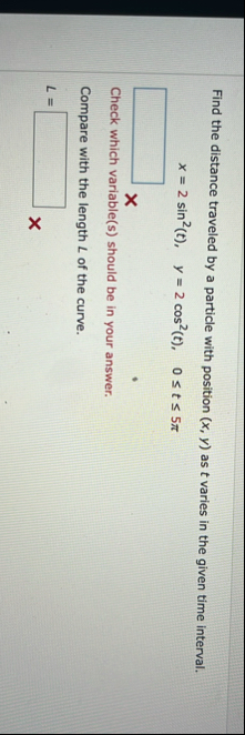 Find the distance traveled by a particle with