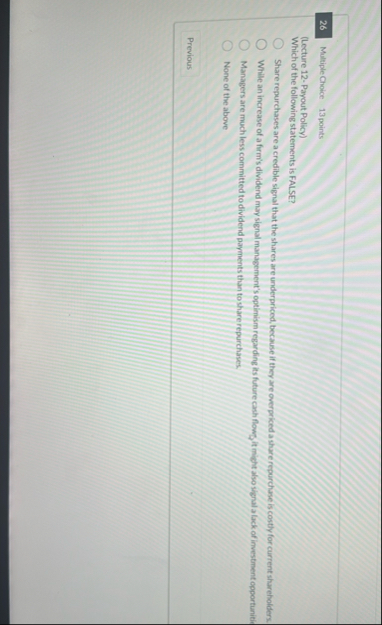 2 6 Multiple Choice 1 3 points ( Lecture 1 2 -