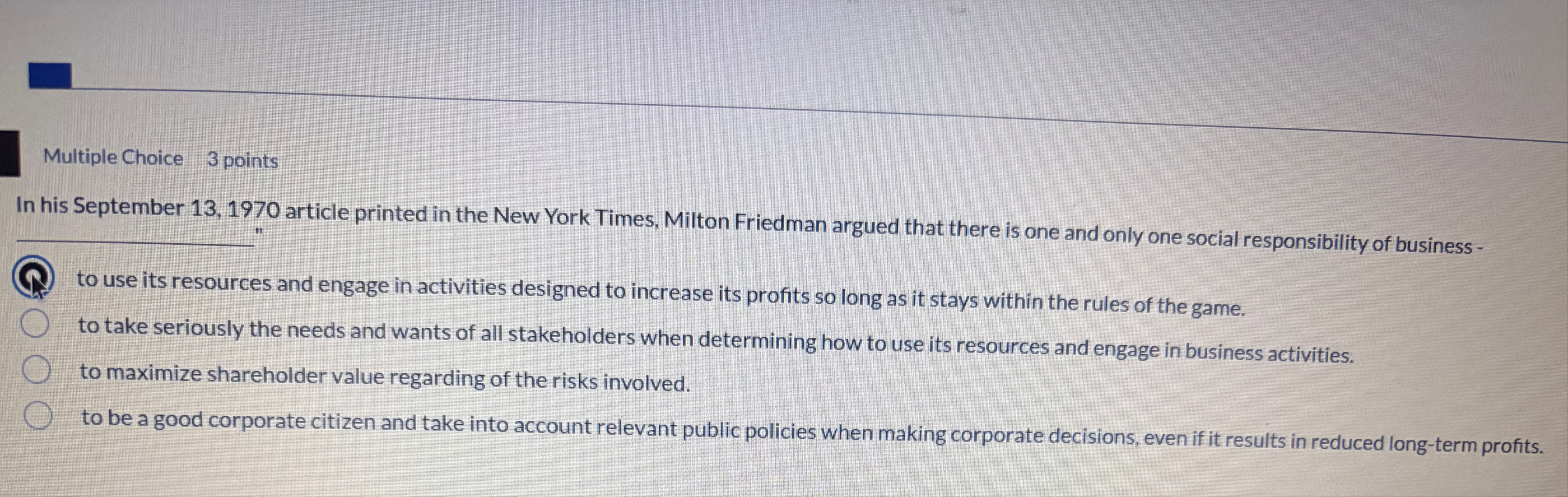 Multiple Choice 3 points In his September 1 3 , 1