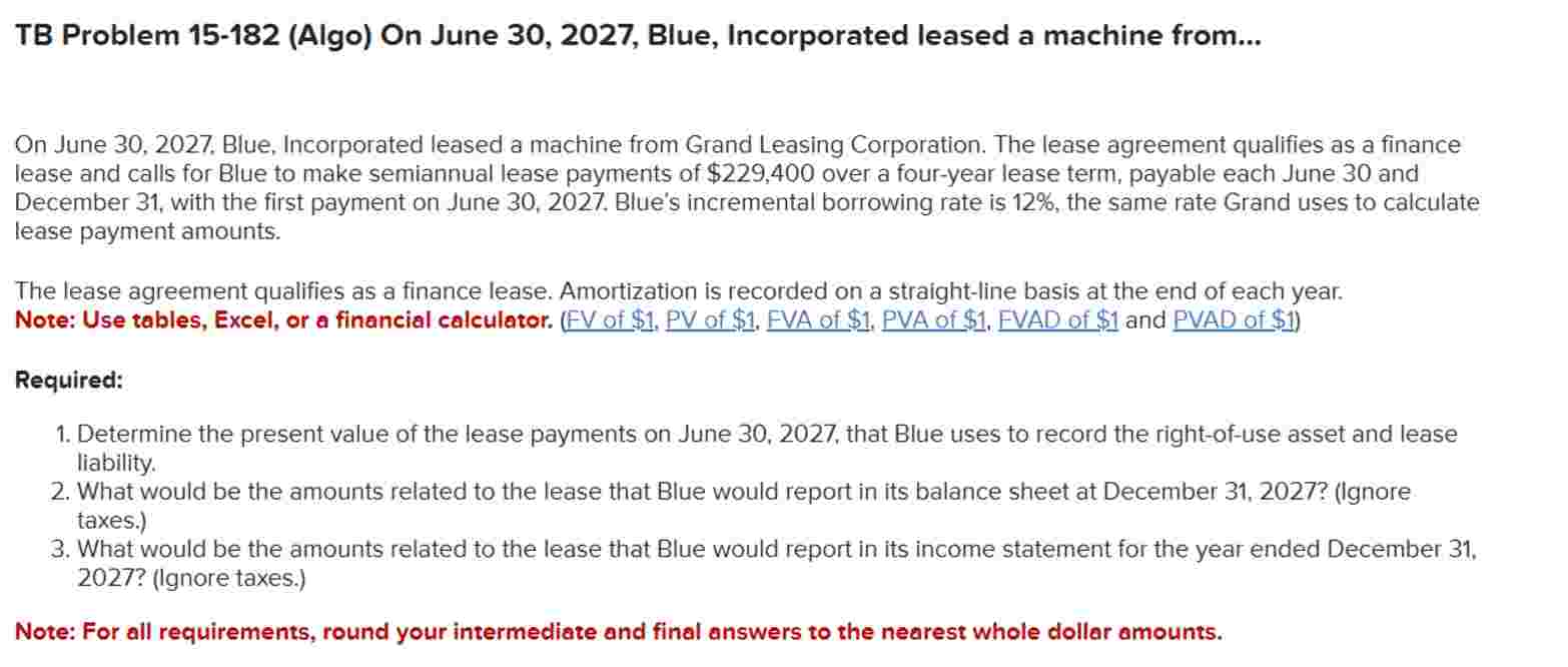 TB Problem 1 5 - 1 8 2 ( Algo ) On June 3 0 , 2 0
