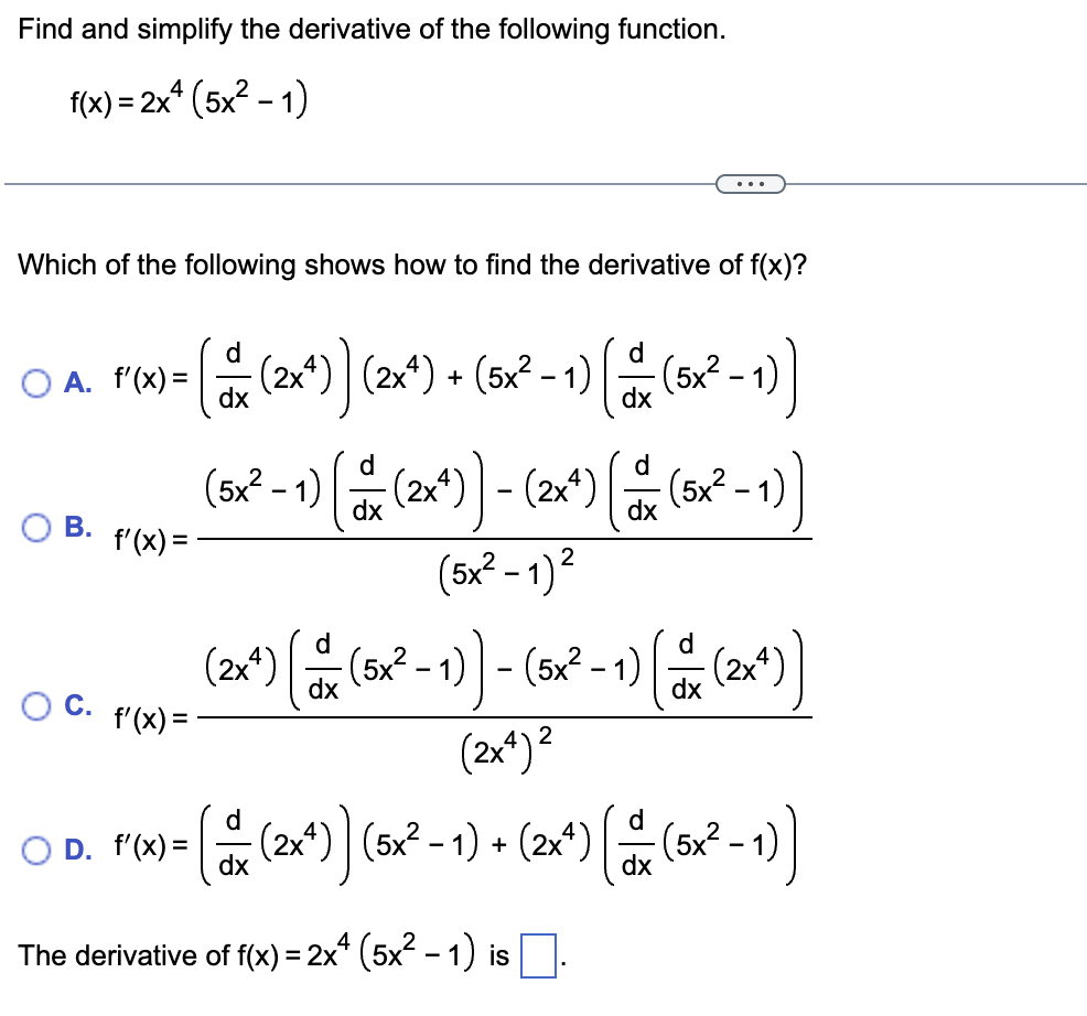 Find and simplify the derivative o f the