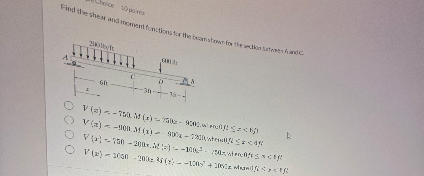 Find the shear and moment functions for the beam