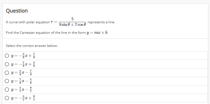 Question A curve with polar equation r = 5 9 s i