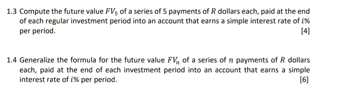 1 . 3 Compute the future value F V 5 of a series