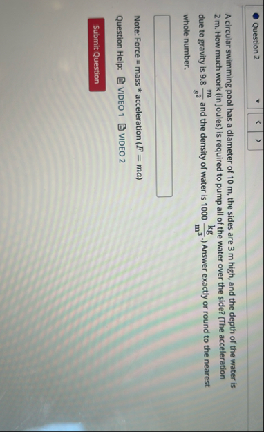 Question 2 A circular swimming pool has a