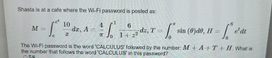 Shasta is at a cafo where the Wi - Fi password is