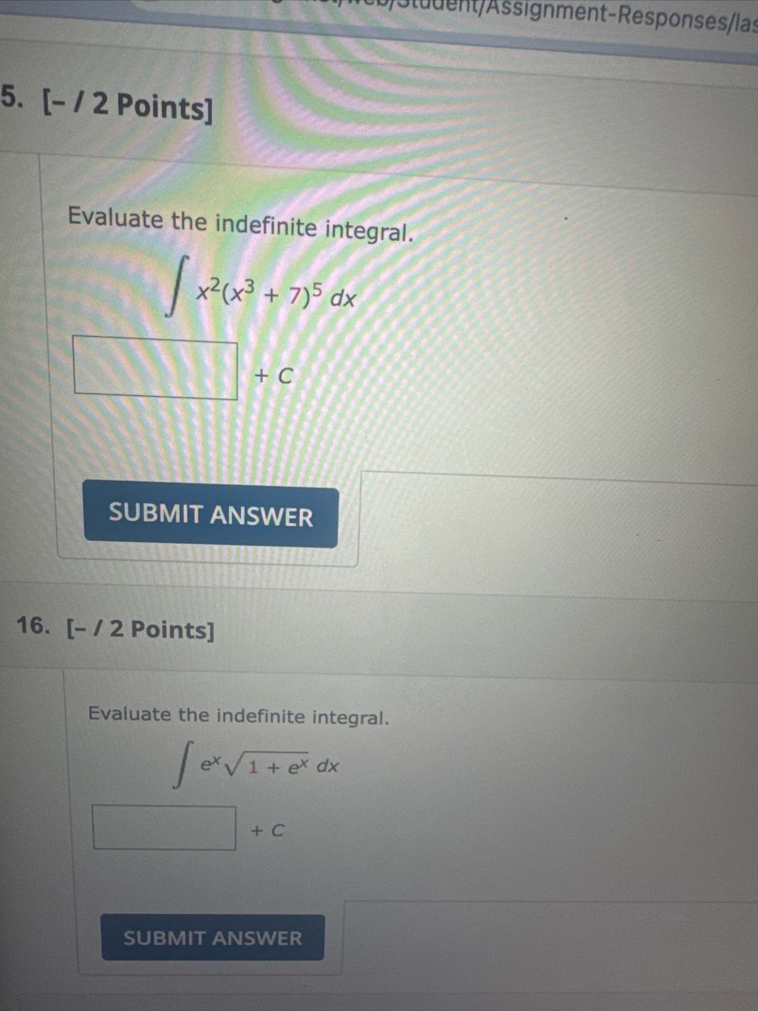 [ - / 2 Points ] Evaluate the indefinite