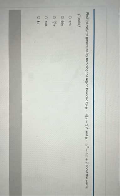 Find the volume generated by revolving the region