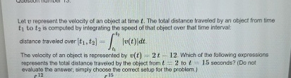 Let v represent the velocity of an object at time