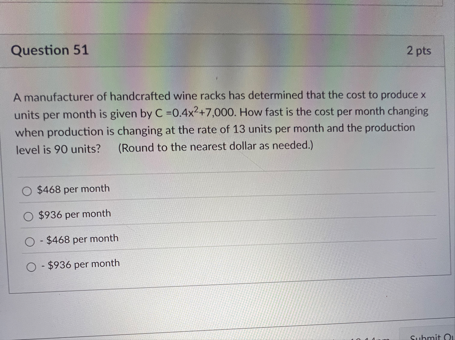 Question 5 1 2 pts A manufacturer of handcrafted
