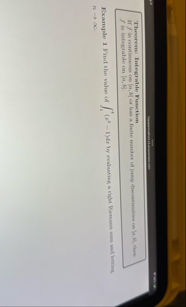 Theorem: Integrable Function If f is continuous