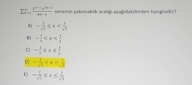 n = 1 3 n - 1 x 2 n - 1 4 n - 1 serisinin yak