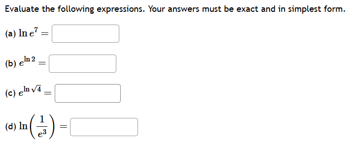 Evaluate the following expressions. Your answers