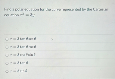 Find a polar equation for the curve represented