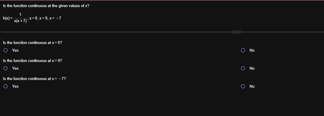 I s the function continuous a t the given values