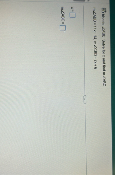vec ( B D ) bisects ? ? A B C . Solve for x and