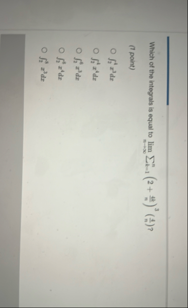 Which of the integrals is equal to lim n k = 1 n