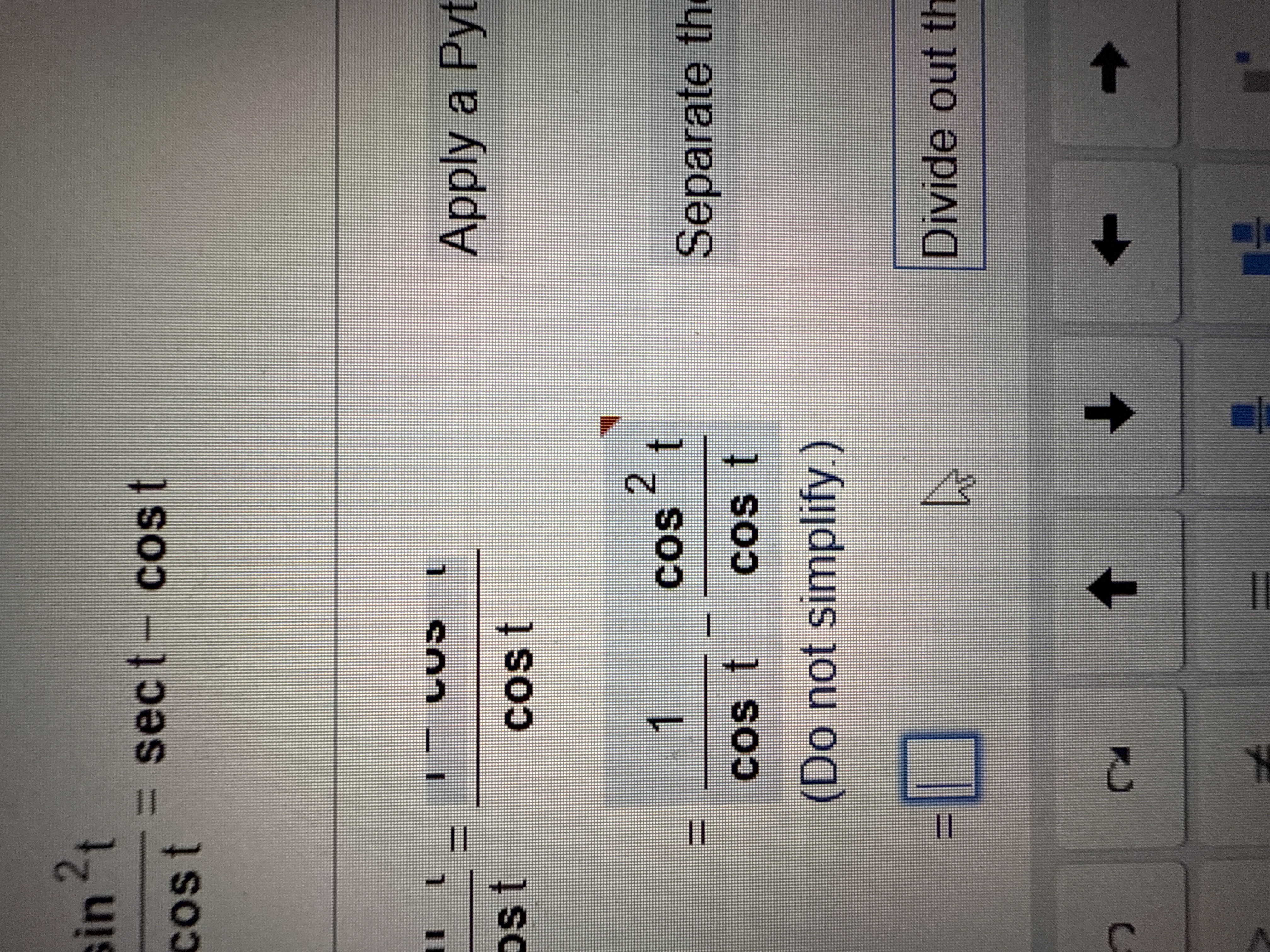 s i n 2 t c o s t = s e c t - c o s t 1 1 d e l s