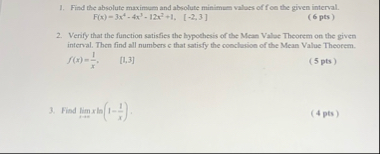 Find the absolute maximum and absolute minimum