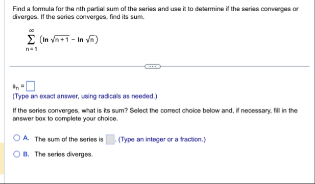 Find a formula for the nth partial sum of the
