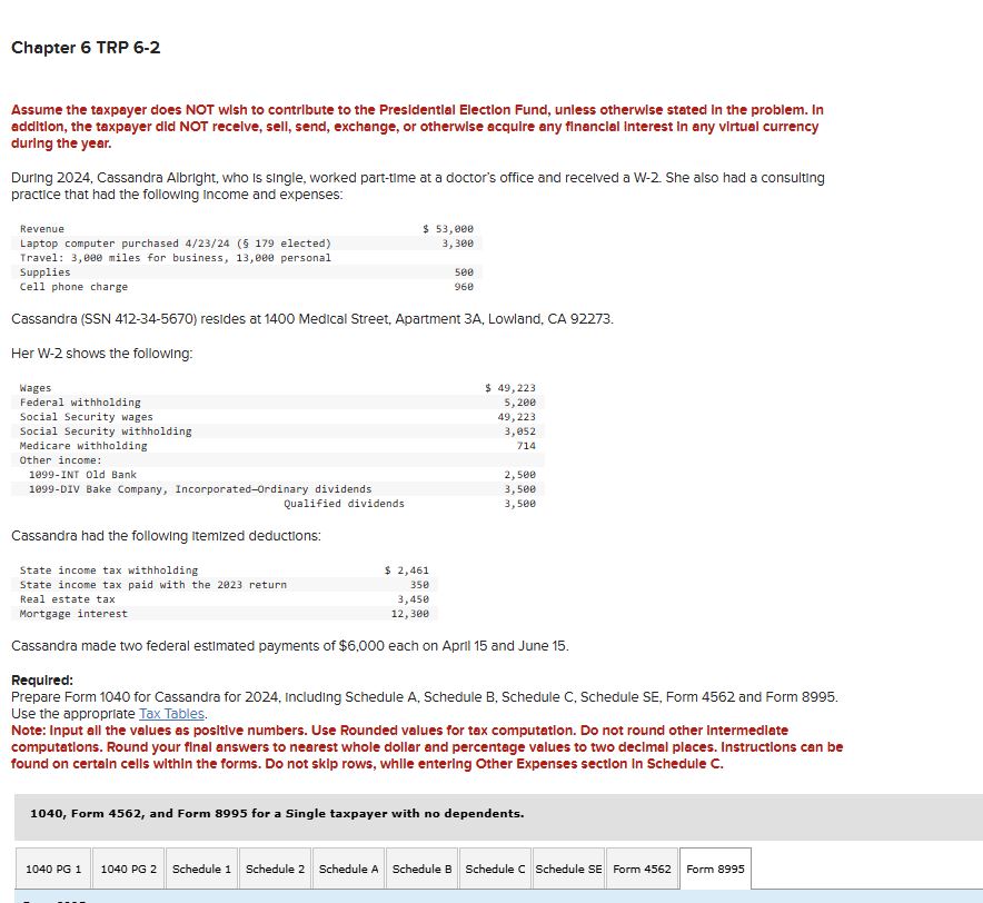 Chapter 6 TRP 6 - 2 Assume the taxpayer does NOT
