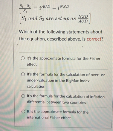 S 1 - S 2 S 2 = i A U D - i N Z D [ S 1 and S 2