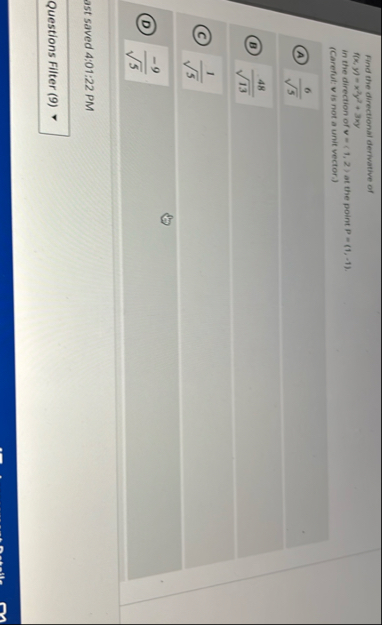 Find the directional derivative of f ( x , y ) x