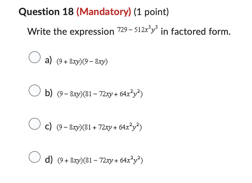 Question 1 8 ( Mandatory ) ( 1 point ) Write the