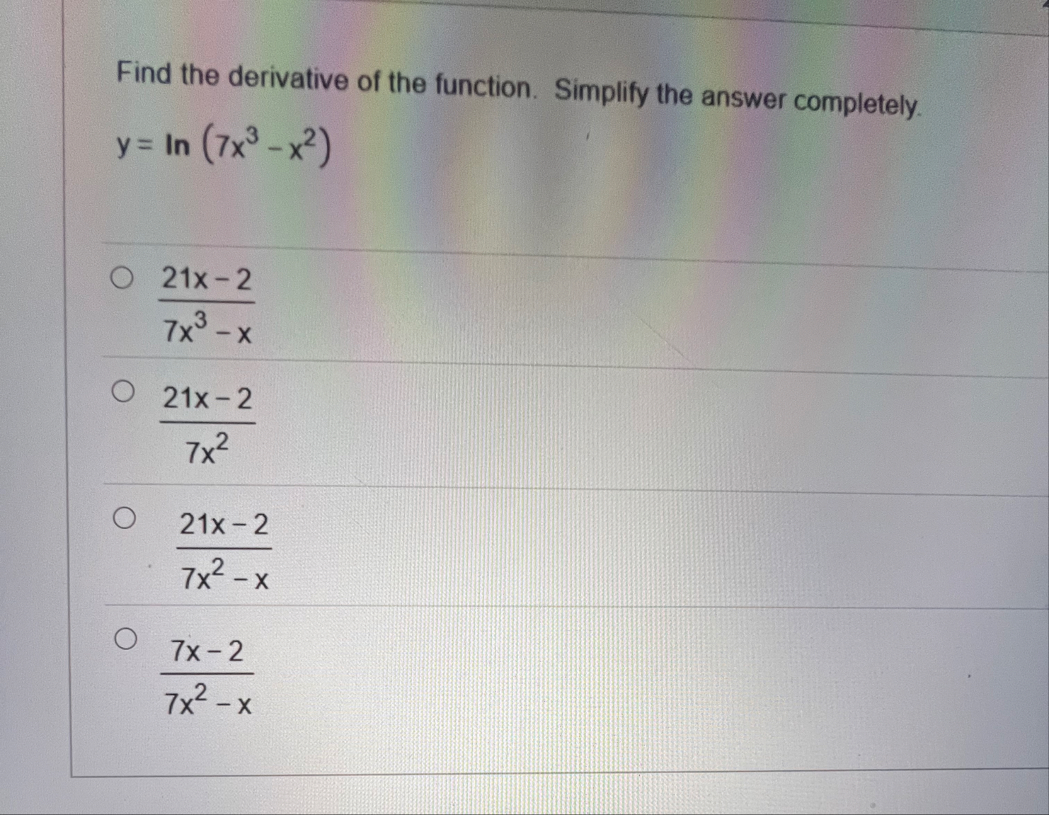 Find the derivative of the function. Simplify the