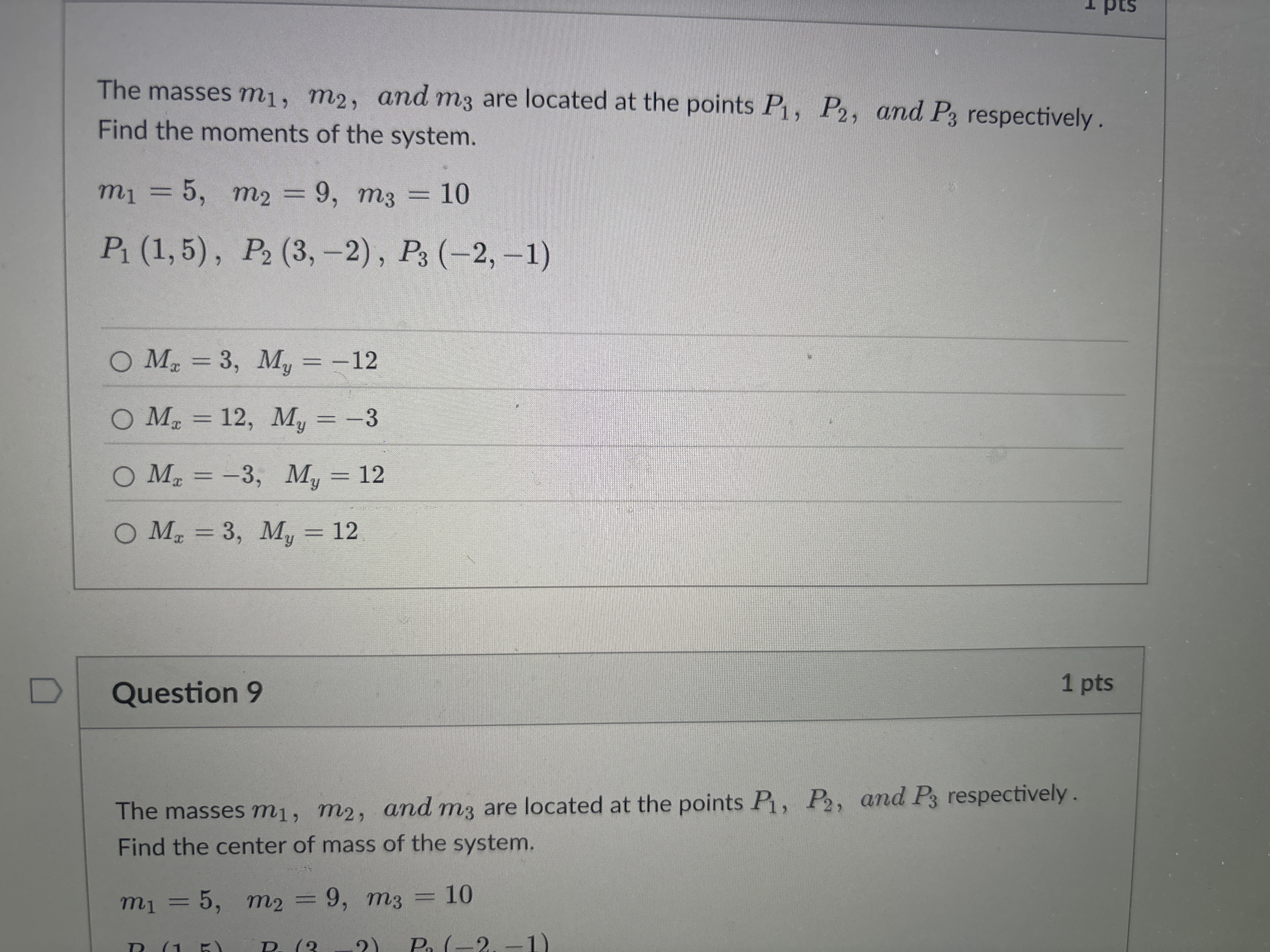 The masses m 1 , m 2 , and m 3 are located a t