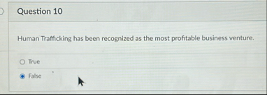 Question 1 0 Human Trafficking has been