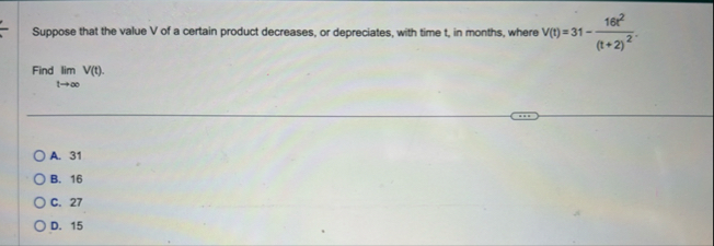 Suppose that the value V of a certain product