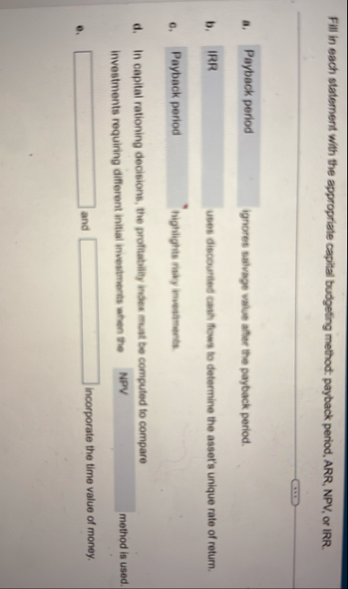 Fill in each statement with the appropriate