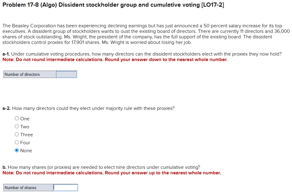 Problem 1 7 - 8 ( Algo ) Dissident stockholder