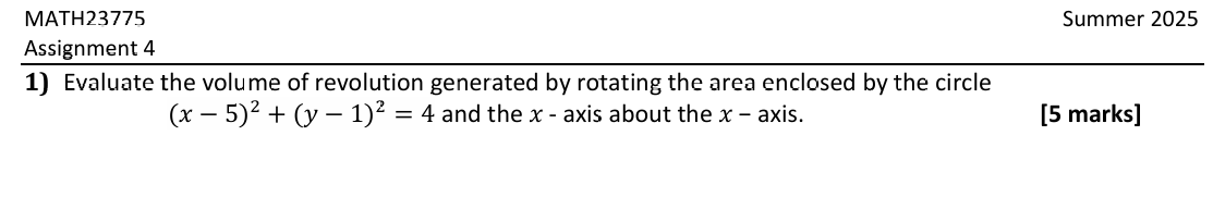 Assignment 4 Evaluate the volume o f revolution