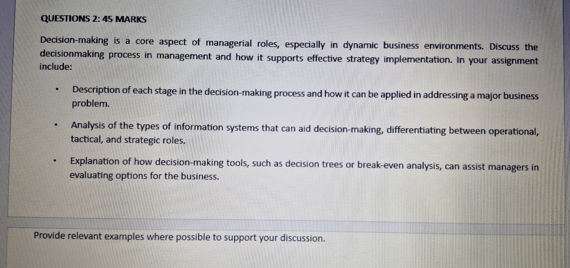 QUESTIONS 2 : 4 5 MARKS Decision - making is a