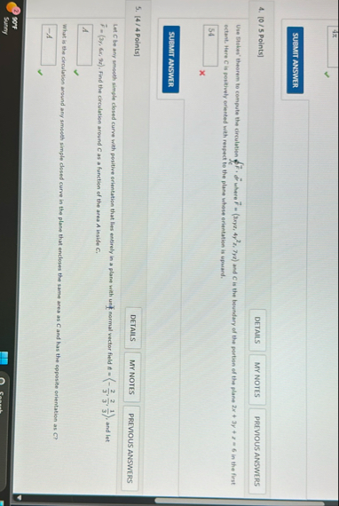 4 . [ 0 / 5 Points ] MY NOTES Use Stokes' theorem