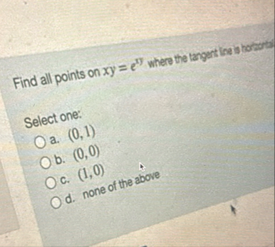 Find all points on x y = e x y where the tangent