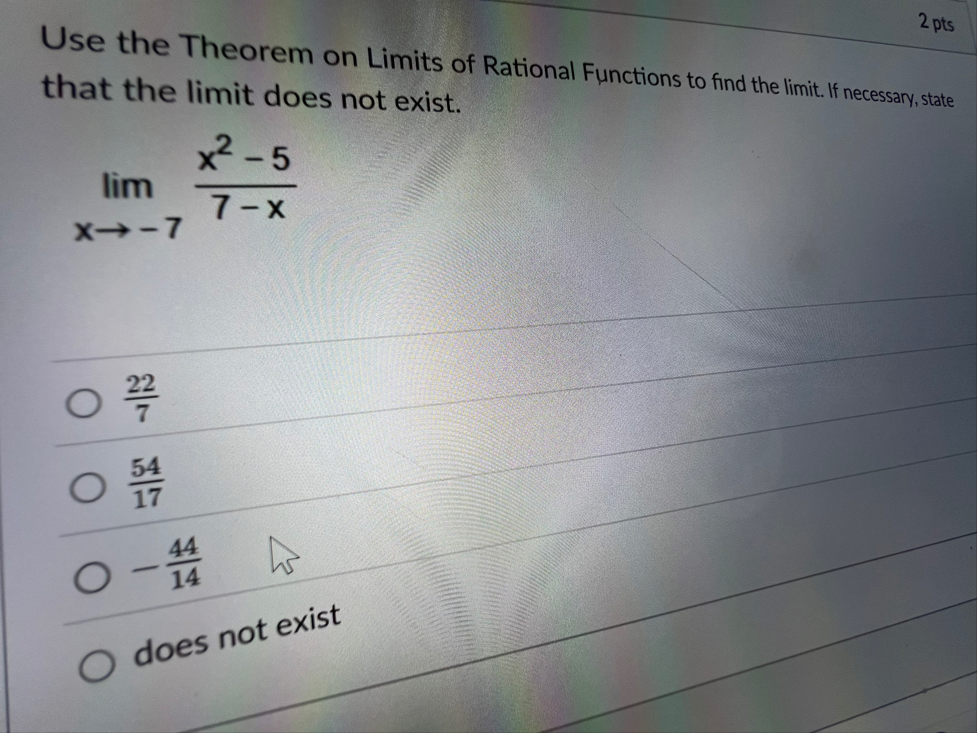 2 pts Use the Theorem on Limits of Rational