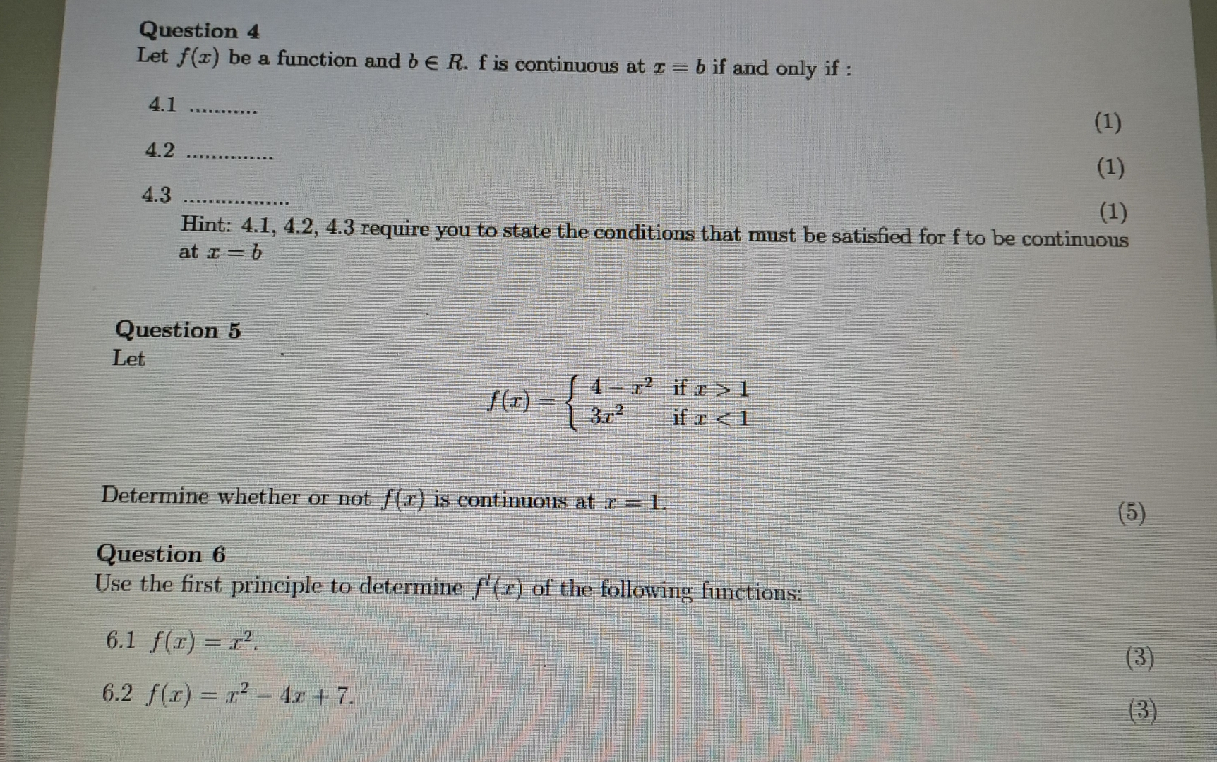 Question 4 Let f ( x ) be a function and binR. f